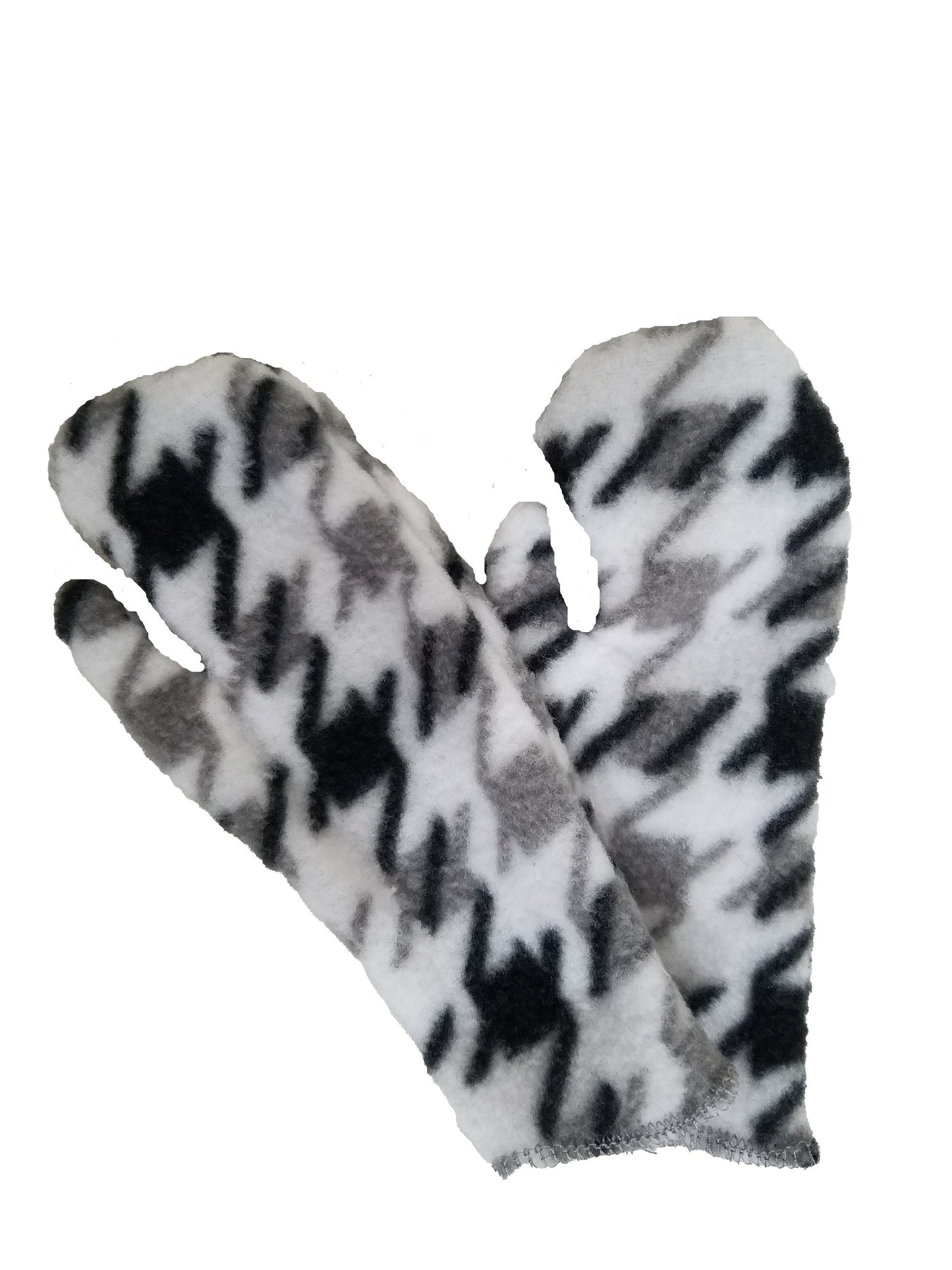 Toddler mittens- houndstooth black and white plush fleece