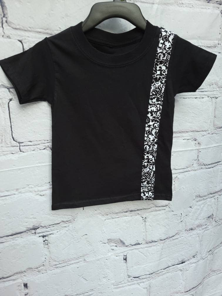 Kid's 3T T-shirt unisex black with black white cotton band