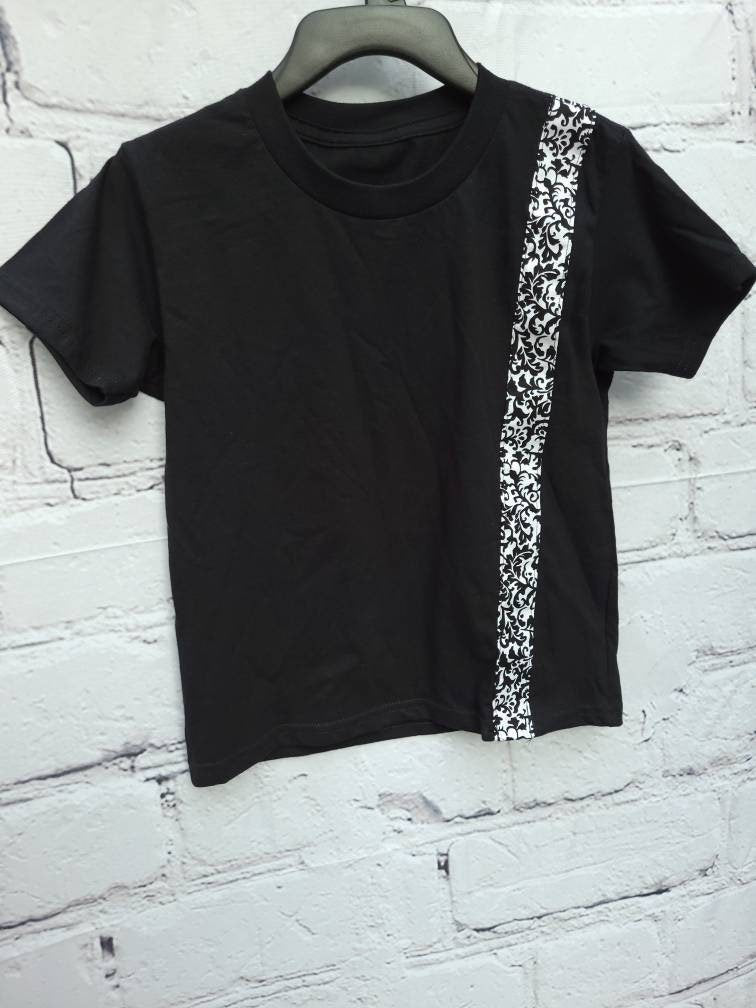 Kid's 6T T-shirt unisex black with black white cotton band