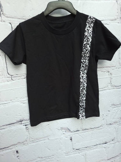 Kid's 6T T-shirt unisex black with black white cotton band