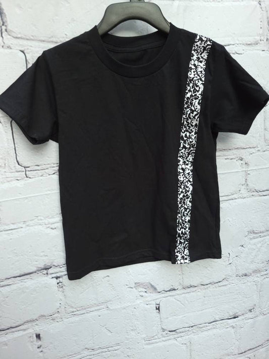 Kid's 6T T-shirt unisex black with black white cotton band