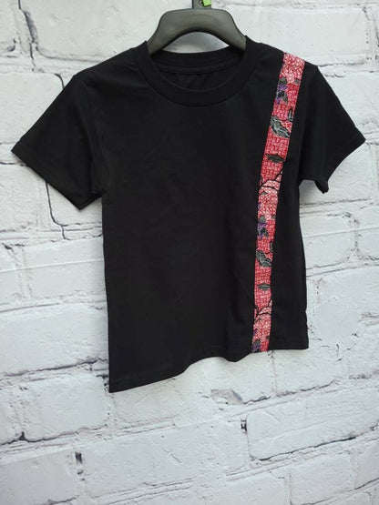 Kid's 6T ankara T-shirt unisex black with red purple African print kitenge band