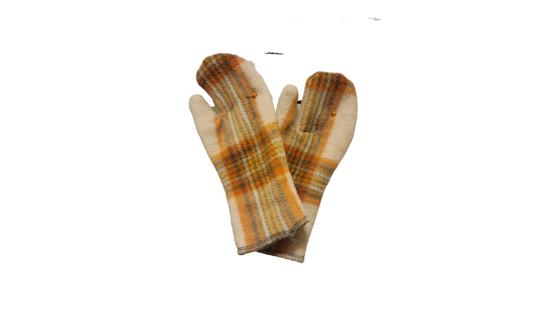 Children's** Mittens plaid on camel background