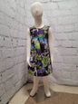 Girl's 2T cotton sundress purple blue turqoise flowers green leaves with turquoise trim floral sleeveless zipper
