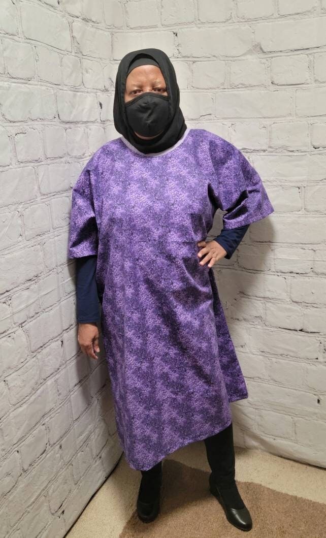 Cotton tunic dress US 16 to US 20 dolman sleeve A-line purple lilac 3/4 sleeve