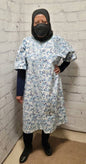 Cotton tunic dress US 10 to US 14 dolman sleeve A-line blue leaves leafy 3/4 sleeve