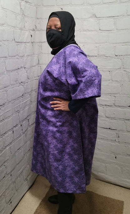 Cotton tunic dress US 16 to US 20 dolman sleeve A-line purple lilac 3/4 sleeve