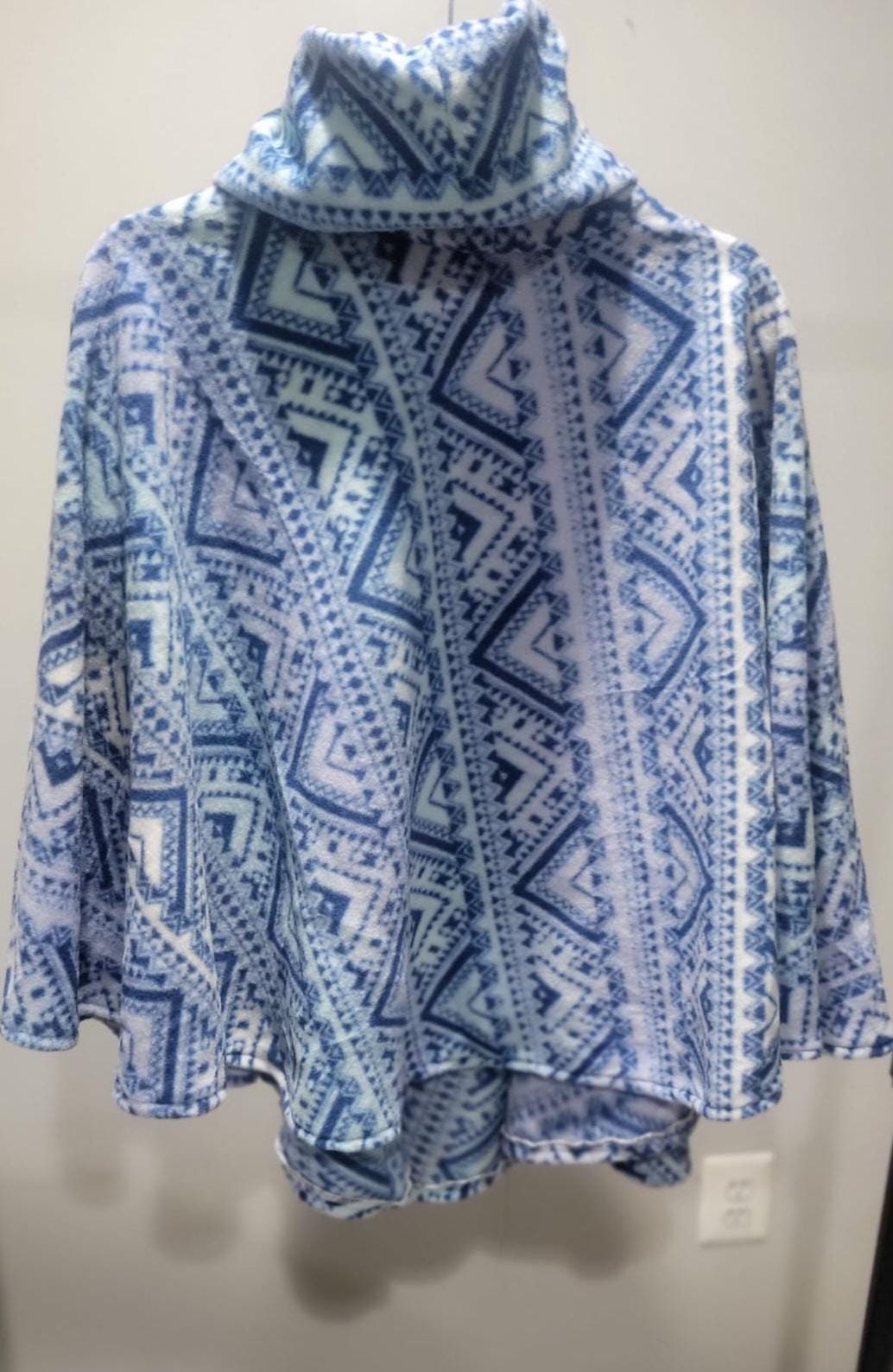 Poncho- cowl neck (converts to hood) blue geometric (one size fits most)