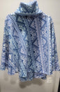 Poncho- cowl neck (converts to hood) blue geometric (one size fits most)