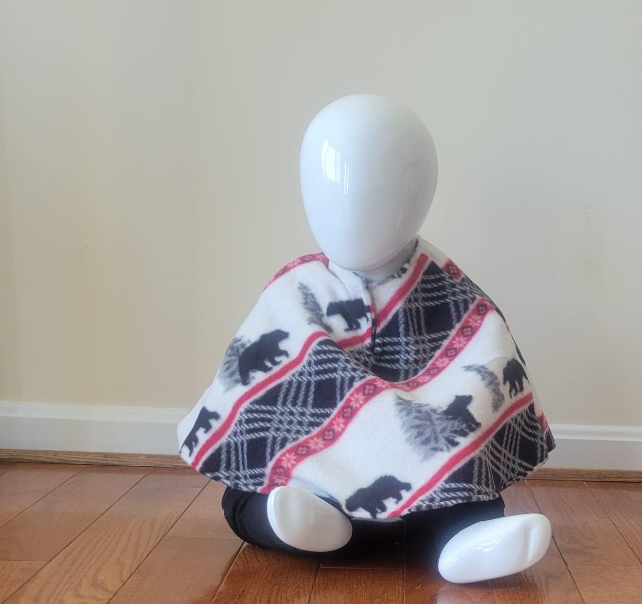 Toddler poncho- winter bear print-size 1T