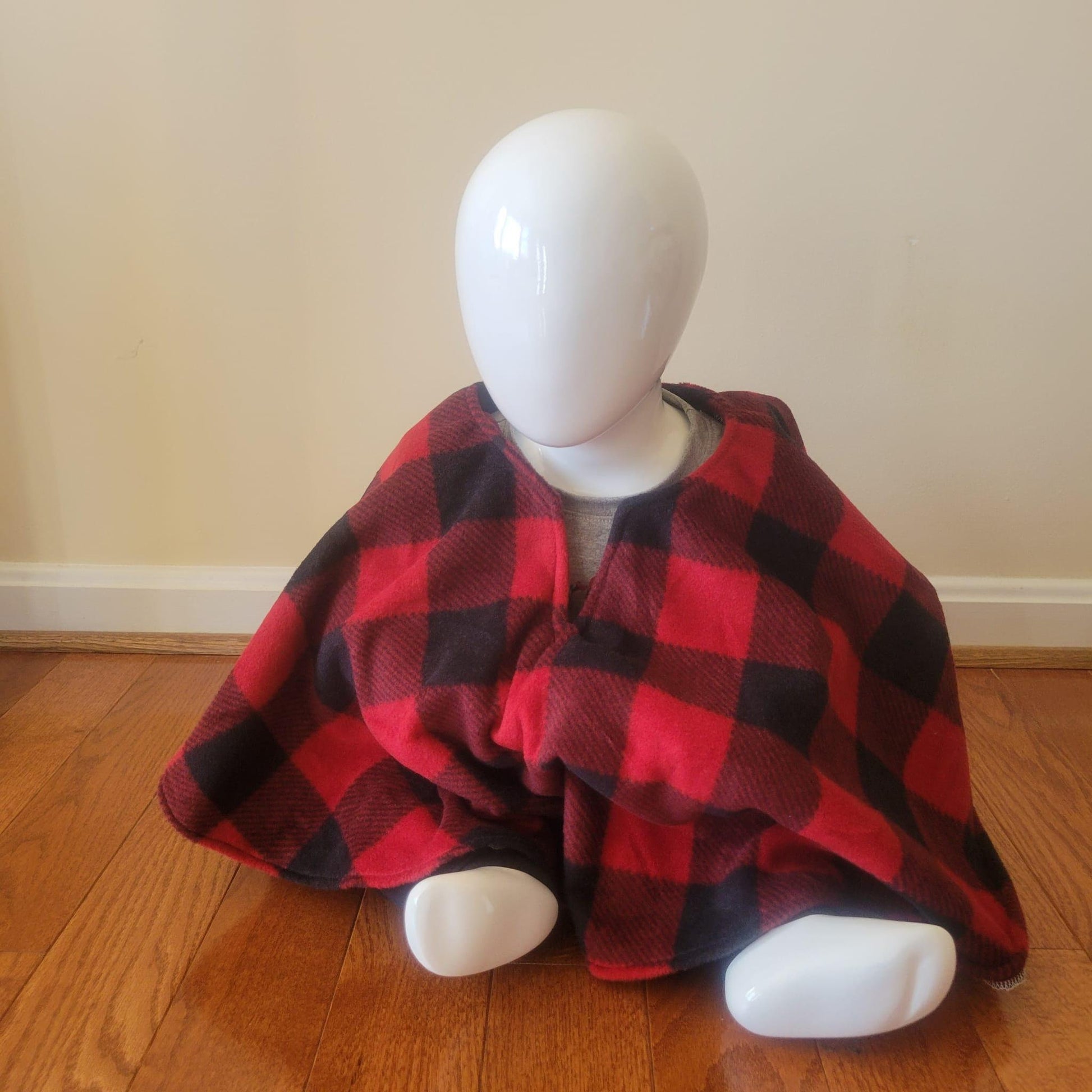 Toddler poncho- red checkered print (size1T)