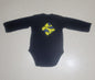Onesie with blue & yellow African print applique (size: 6 months)