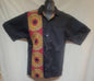 Men's linen blend shirt- black with red & orange African print- size XL