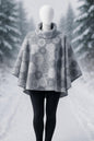 Poncho- cowl neck (converts to hood) gray floral print (one size fits most)