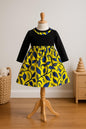 Girls' black long-sleeve tshirt with blue&yellow skirt attachment 5T -6T