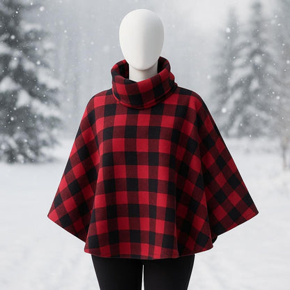 Poncho- cowl neck (converts to hood) red checkered (one size fits most)