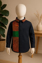 Black button down boys' shirt with green & brown african print size 6-9 months