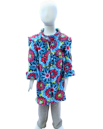 Girl's 4T fleece coat 3/4 length- floral blue pattern