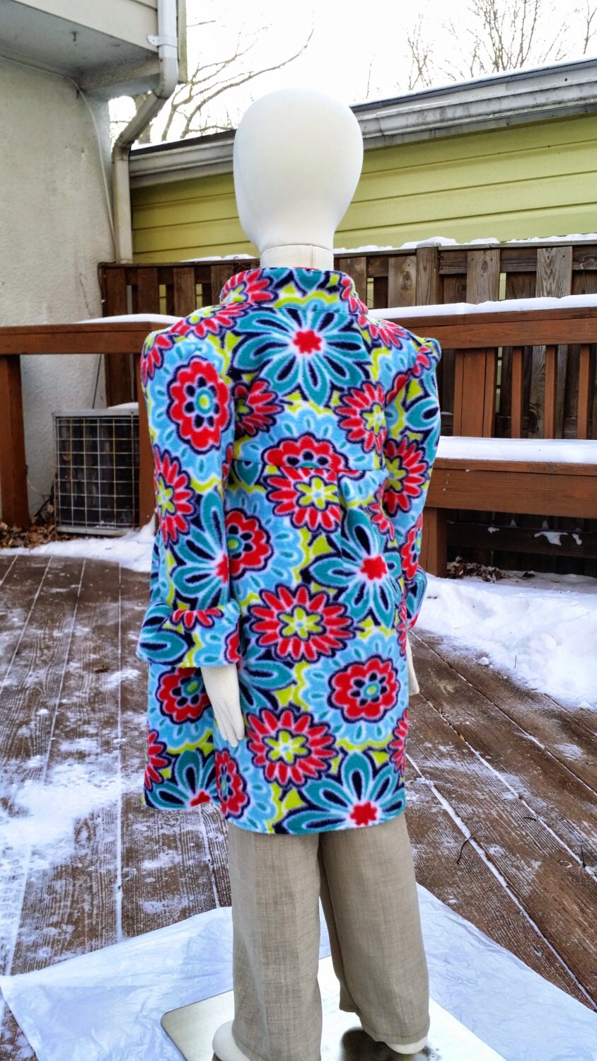 Girl's 4T fleece coat 3/4 length- floral blue pattern