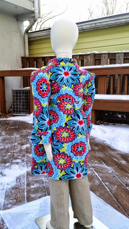 Girl's 4T fleece coat 3/4 length- floral blue pattern