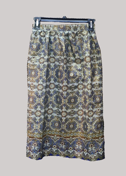 Girl's ankara skirt full length flowered blue and gold African wax print cotton (child size 10)