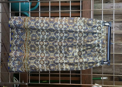 Girl's ankara skirt full length flowered blue and gold African wax print cotton (child size 10)