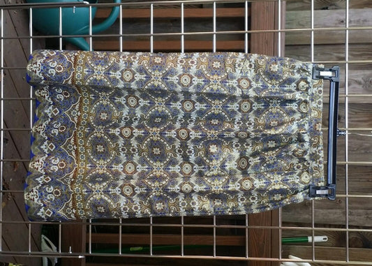 Girl's ankara skirt full length flowered blue and gold African wax print cotton (child size 10)