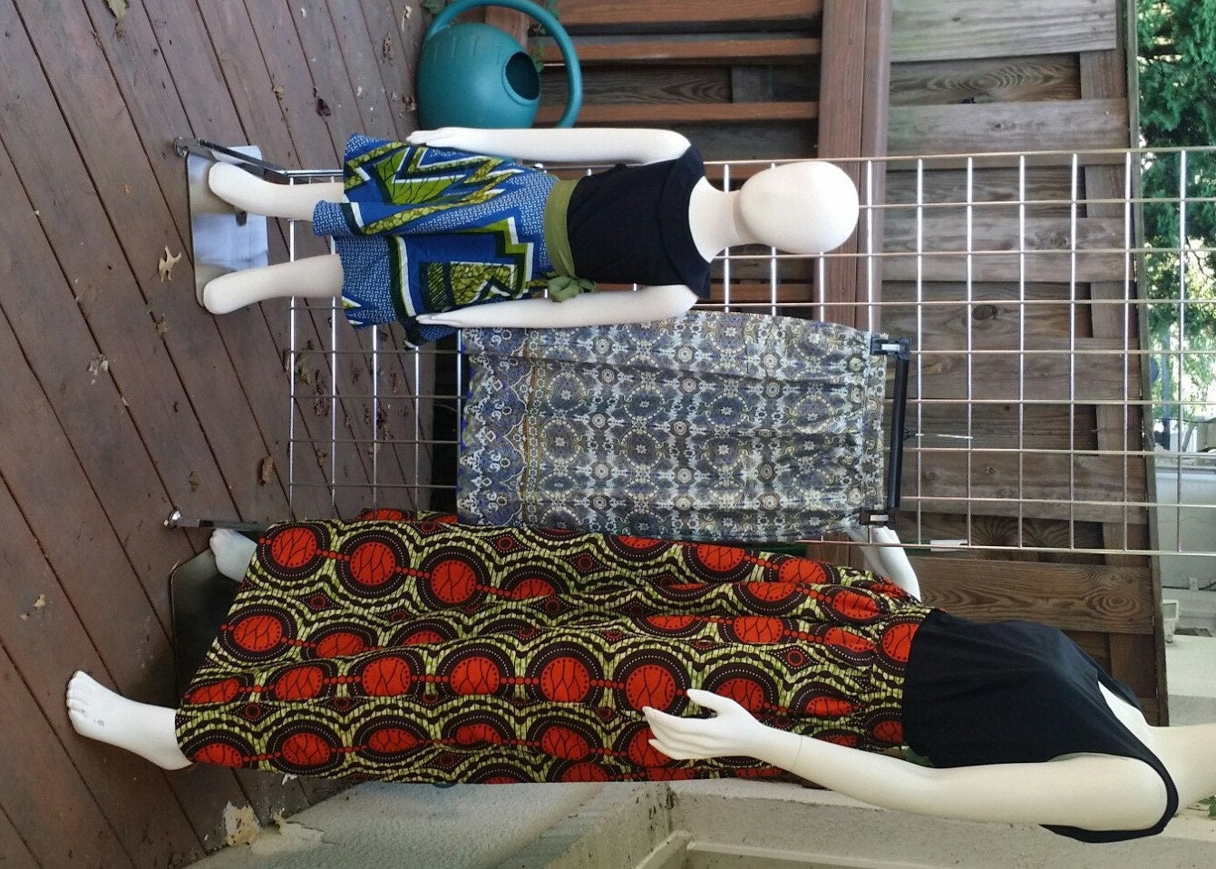 Girl's ankara skirt full length flowered blue and gold African wax print cotton (child size 10)