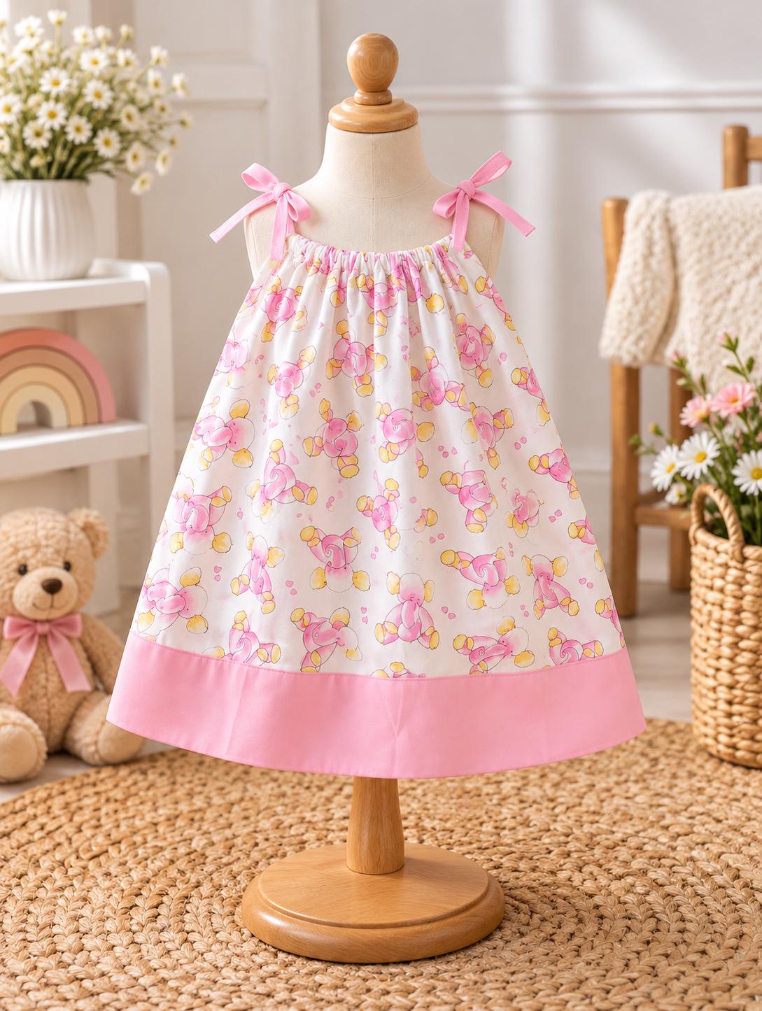 Pink elephants toddler pillowcase dress-3T