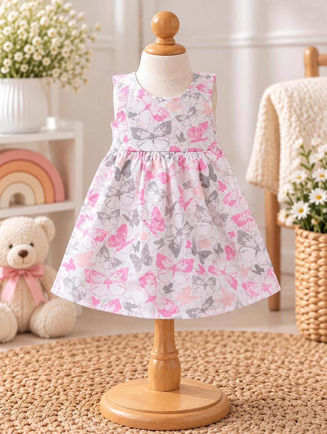 Pink & Gray Butterfly Sundress – 0 to 3 month