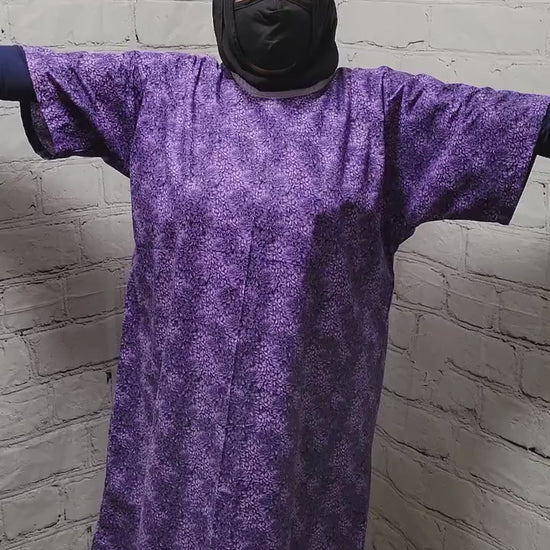 Cotton tunic dress US 16 to US 20 dolman sleeve A-line purple lilac 3/4 sleeve