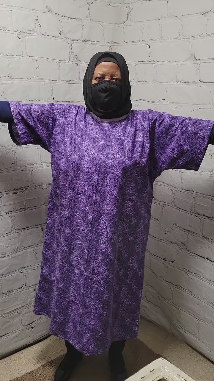 Cotton tunic dress US 16 to US 20 dolman sleeve A-line purple lilac 3/4 sleeve